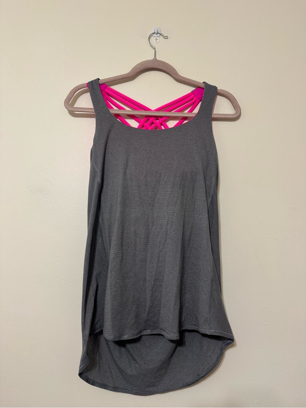 lululemon athletica Gray Tank with Bright Pink Strappy Back